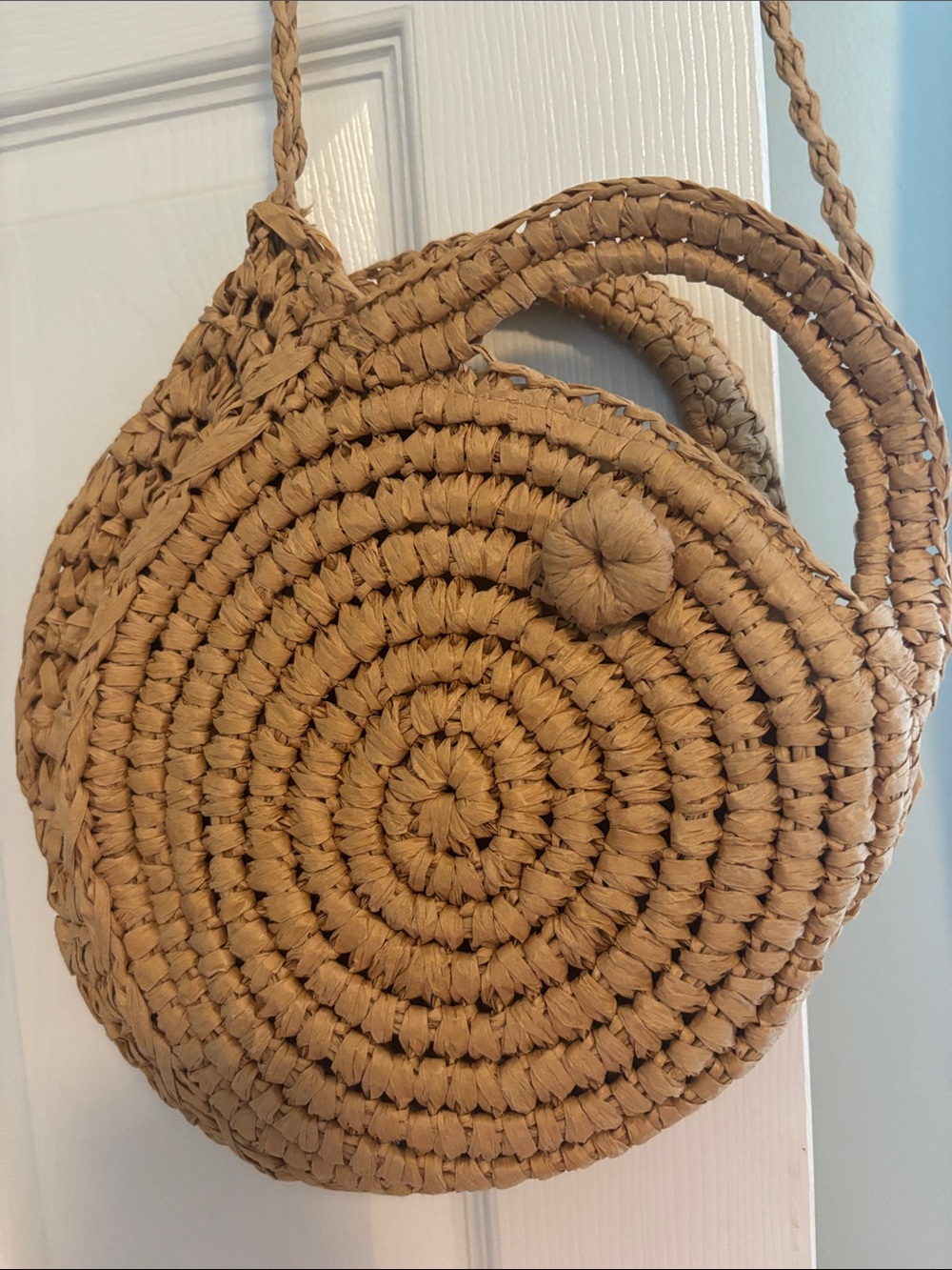 Woven Round Straw Crossbody Bag - Natural